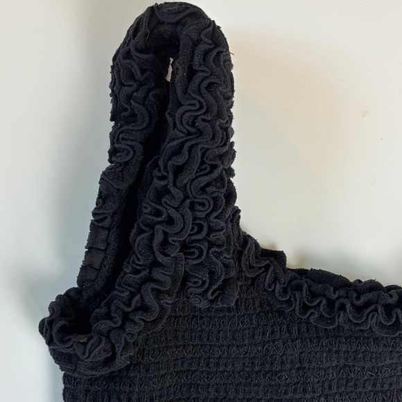 Juicy Couture One-Shoulder Terry Mini Dress Smocked Bodice‎ Black Size L - Picture 6 of 7